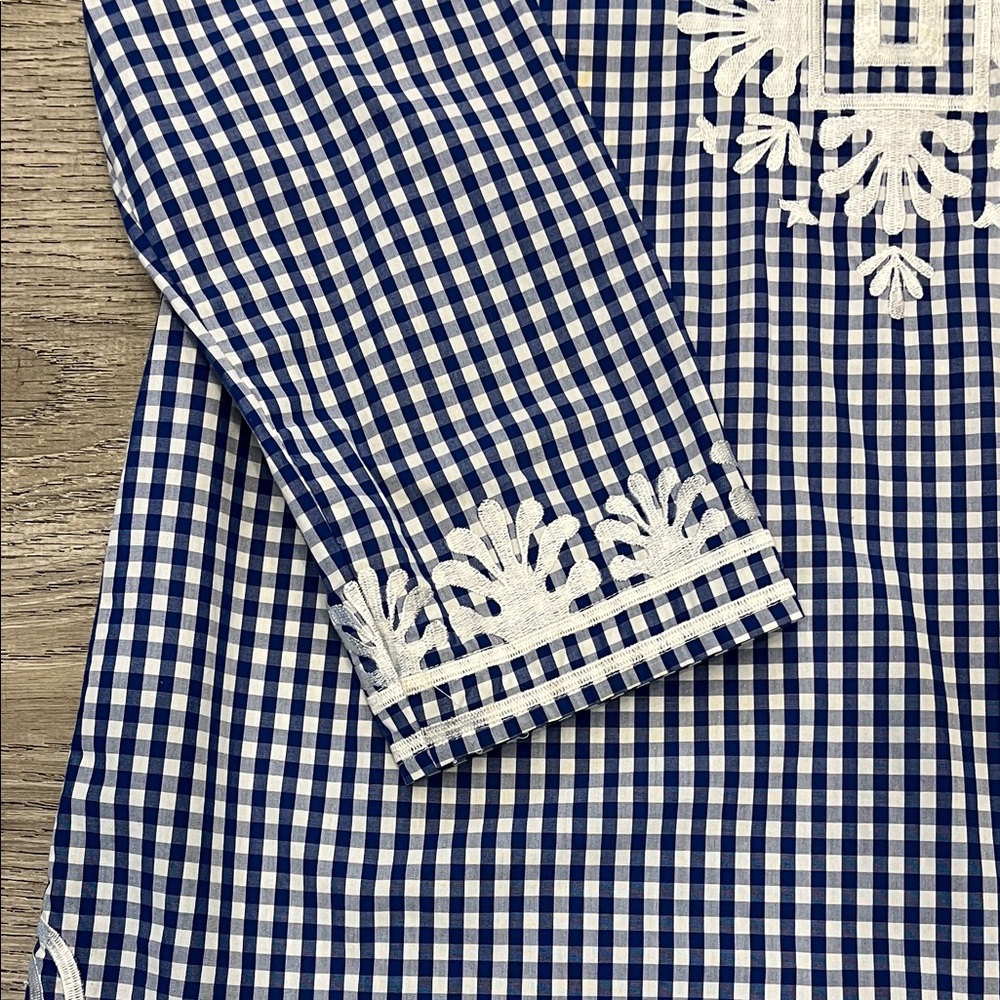 Talbots Navy Gingham Embroidered Tunic Size M - Picture 5 of 10